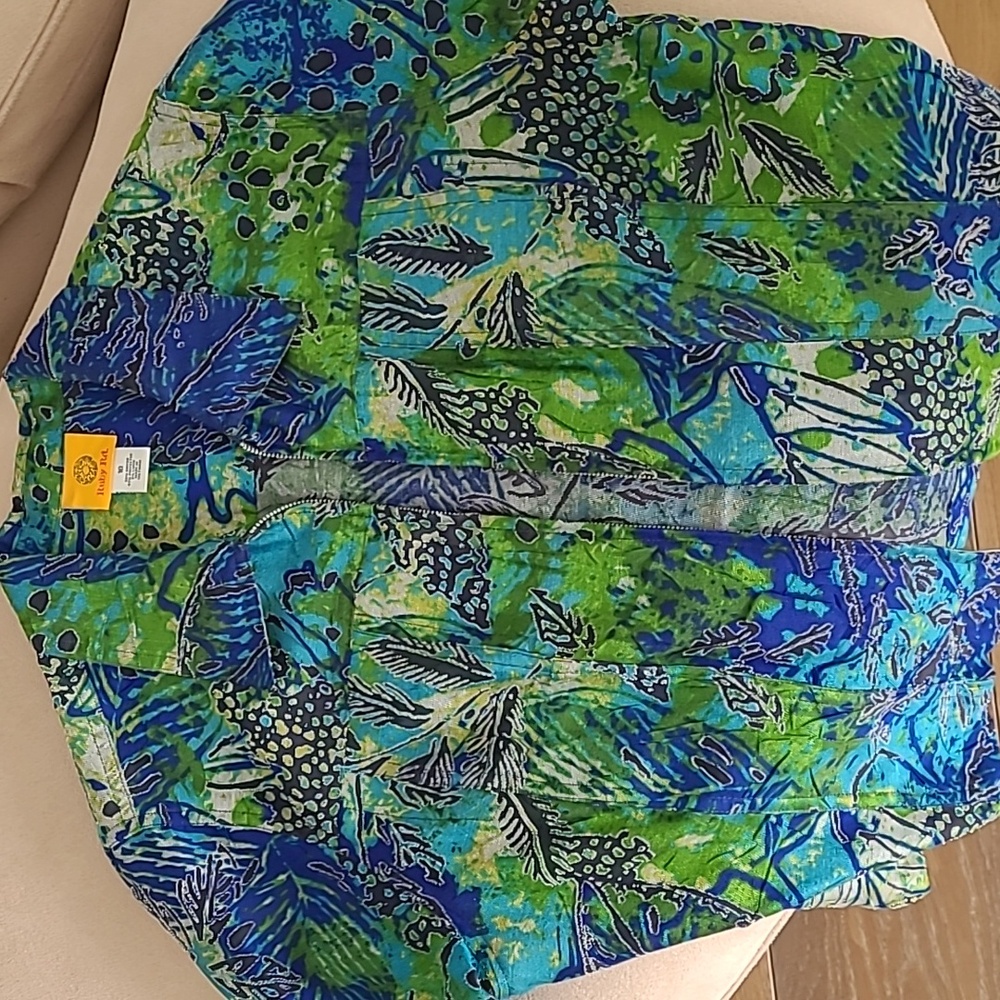 Women's jacket size 10, zip front, multi coloured with emerald green, cobalt - Picture 4 of 8